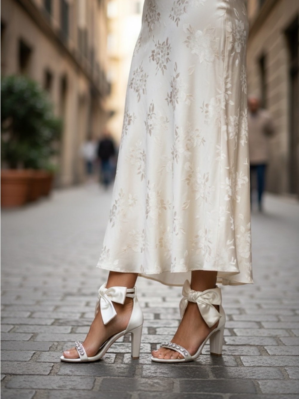 Sam Eldelman Oleg Cassini Melania Ivory Bow  Ankle Buckle Rhinestone Heels